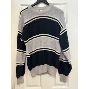 Sears and Roebucks 1980's Vintage Men's Gray and Blue Medium Grandpacore Sweater